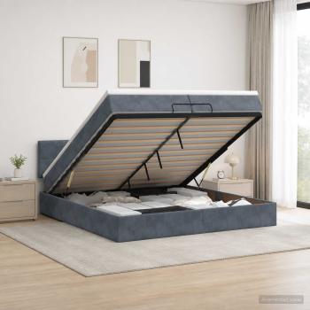 ARDEBO.de - Ottoman-Bett mit Matratze und LED Dunkelgrau 200 x 200 cm Samt