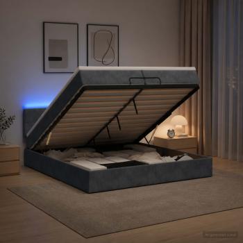 Ottoman-Bett mit Matratze und LED Dunkelgrau 200 x 200 cm Samt