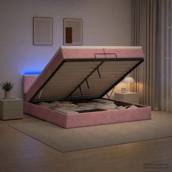 Ottoman-Bett mit Matratze und LED Rosa 200 x 200 cm Samt