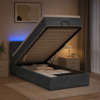 ARDEBO.de - Ottoman-Bett mit Matratze und LED Dunkelgrau 80 x 200 cm Samt
