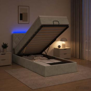 ARDEBO.de - Ottoman-Bett mit Matratze und LED Hellgrau 90 x 190 cm Samt