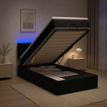 ARDEBO.de - Ottoman-Bett mit Matratze und LED Schwarz 100 x 200 cm Samt