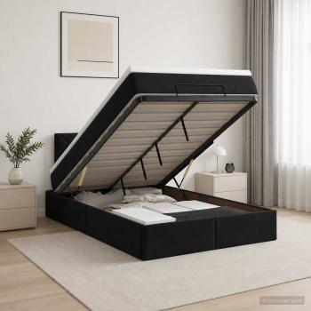Ottoman-Bett mit Matratze und LED Schwarz 120 x 200 cm Samt