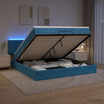 ARDEBO.de - Ottoman-Bett mit Matratze und LED Dunkelblau 200 x 200 cm Samt