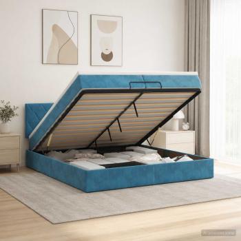 Ottoman-Bett mit Matratze und LED Dunkelblau 200 x 200 cm Samt