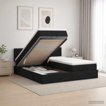 ARDEBO.de - Ottoman-Bett mit Matratze und LED Schwarz 160 x 200 cm Stoff