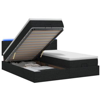 Ottoman-Bett mit Matratze und LED Schwarz 180 x 200 cm Stoff