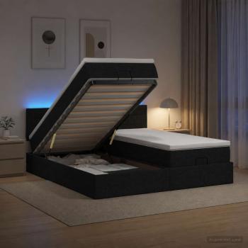 Ottoman-Bett mit Matratze und LED Schwarz 180 x 200 cm Stoff