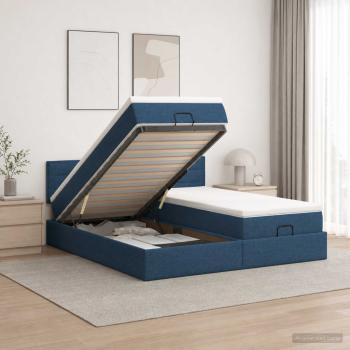 ARDEBO.de - Ottoman-Bett mit Matratze und LED Blau 180 x 200 cm Stoff