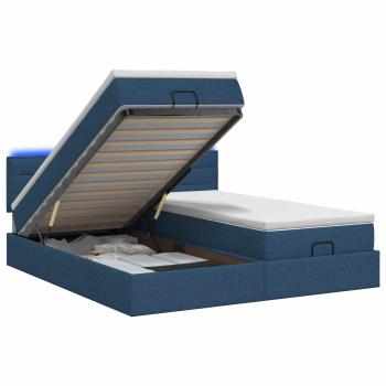 Ottoman-Bett mit Matratze und LED Blau 180 x 200 cm Stoff