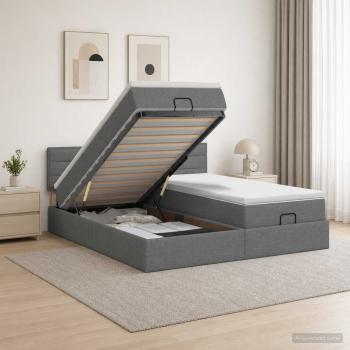Ottoman-Bett mit Matratze und LED Dunkelgrau 200 x 200 cm Stoff