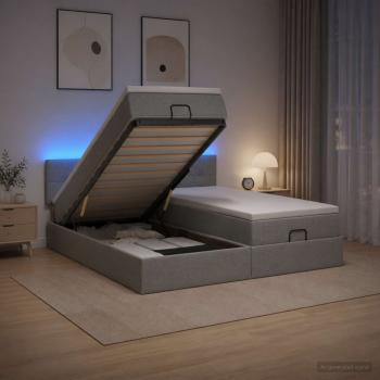 Ottoman-Bett mit Matratze und LED Hellgrau 160 x 200 cm Stoff