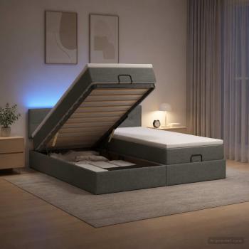 ARDEBO.de - Ottoman-Bett mit Matratze und LED Dunkelgrau 160 x 200 cm Stoff