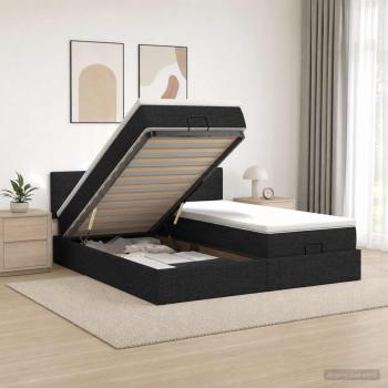 ARDEBO.de - Ottoman-Bett mit Matratze und LED Schwarz 180 x 200 cm Stoff