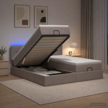 ARDEBO.de - Ottoman-Bett mit Matratze und LED Taupe 180 x 200 cm Stoff