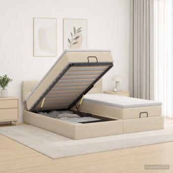 ARDEBO.de - Ottoman-Bett mit Matratze und LED Creme 180 x 200 cm Stoff