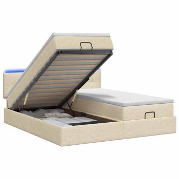 Ottoman-Bett mit Matratze und LED Creme 180 x 200 cm Stoff
