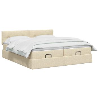 Ottoman-Bett mit Matratze und LED Creme 180 x 200 cm Stoff