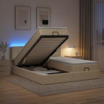 Ottoman-Bett mit Matratze und LED Creme 180 x 200 cm Stoff