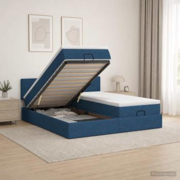 ARDEBO.de - Ottoman-Bett mit Matratze und LED Blau 200 x 200 cm Stoff