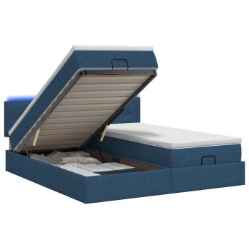 Ottoman-Bett mit Matratze und LED Blau 200 x 200 cm Stoff