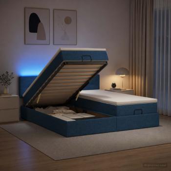 Ottoman-Bett mit Matratze und LED Blau 200 x 200 cm Stoff