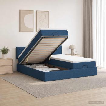 Ottoman-Bett mit Matratze und LED Blau 200 x 200 cm Stoff