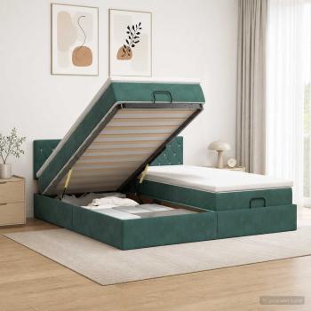 ARDEBO.de - Ottoman-Bett mit Matratze und LED Dunkelgrün 200 x 200 cm Samt