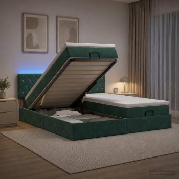 Ottoman-Bett mit Matratze und LED Dunkelgrün 200 x 200 cm Samt