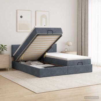 Ottoman-Bett mit Matratze und LED Dunkelgrau 160 x 200 cm Samt
