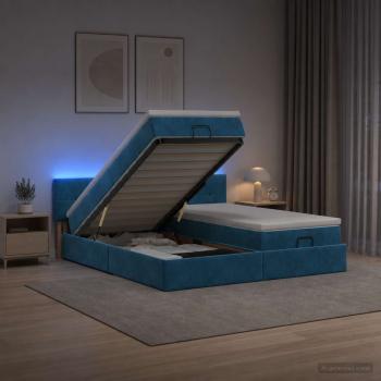ARDEBO.de - Ottoman-Bett mit Matratze und LED Dunkelblau 180 x 200 cm Samt