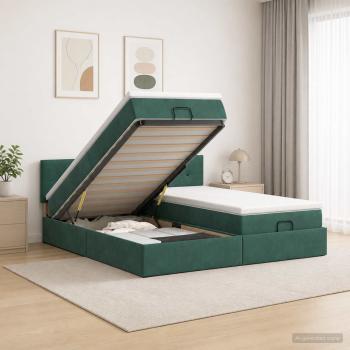 Ottoman-Bett mit Matratze und LED Dunkelgrün 200 x 200 cm Samt