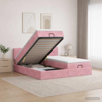 Ottoman-Bett mit Matratze und LED Rosa 200 x 200 cm Samt