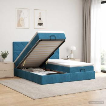 ARDEBO.de - Ottoman-Bett mit Matratze und LED Dunkelblau 200 x 200 cm Samt