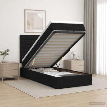 ARDEBO.de - Ottoman Bett mit Matratze Schwarz 90 x 190 cm Stoff