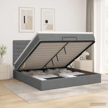 ARDEBO.de - Ottoman Bett mit Matratze Dunkelgrau 160 x 200 cm Stoff
