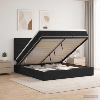 ARDEBO.de - Ottoman Bett mit Matratze Schwarz 160 x 200 cm Stoff