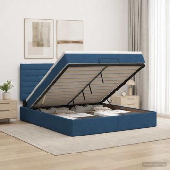 ARDEBO.de - Ottoman Bett mit Matratze mit Kopfteil Blau 180 x 200 cm Stoff