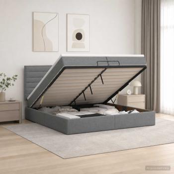 ARDEBO.de - Ottoman Bett mit Matratze Dunkelgrau 200 x 200 cm Stoff