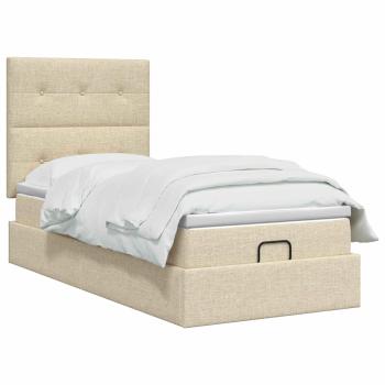 Ottoman Bett mit Matratze mit Kopfteil Creme 90 x 200 cm Stoff