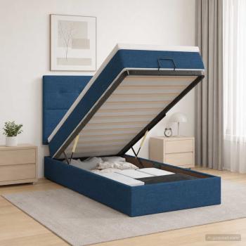 ARDEBO.de - Ottoman Bett mit Matratze mit Kopfteil Blau 100 x 200 cm Stoff
