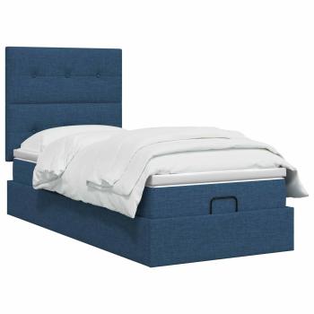 Ottoman Bett mit Matratze mit Kopfteil Blau 100 x 200 cm Stoff