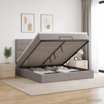 ARDEBO.de - Ottoman Bett mit Matratze mit Kopfteil Taupe 140 x 190 cm Stoff