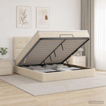 ARDEBO.de - Ottoman Bett mit Matratze mit Kopfteil Creme 180 x 200 cm Stoff