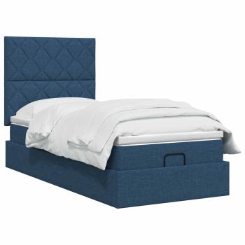 Ottoman Bett mit Matratze mit Kopfteil Blau 100 x 200 cm Stoff