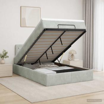 ARDEBO.de - Ottoman Bett mit Matratze Hellgrau 120 x 190 cm Samt