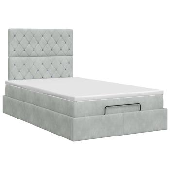 Ottoman Bett mit Matratze Hellgrau 120 x 190 cm Samt