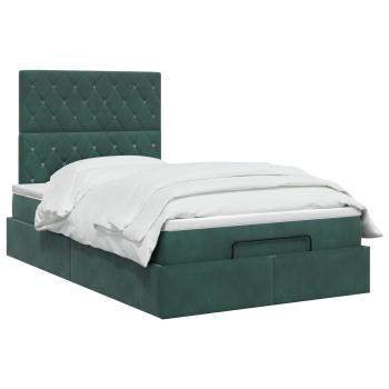 Ottoman Bett mit Matratze Dunkelgrün 120 x 190 cm Samt