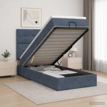 ARDEBO.de - Ottoman Bett mit Matratze Dunkelgrau 90 x 190 cm Samt