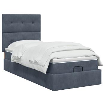 Ottoman Bett mit Matratze Dunkelgrau 90 x 190 cm Samt